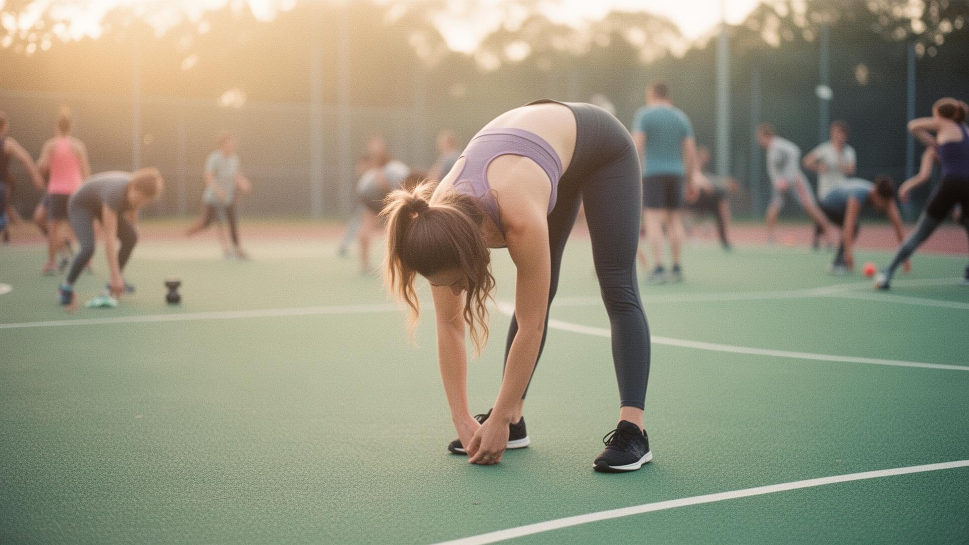 Athlete stretching on outdoor court