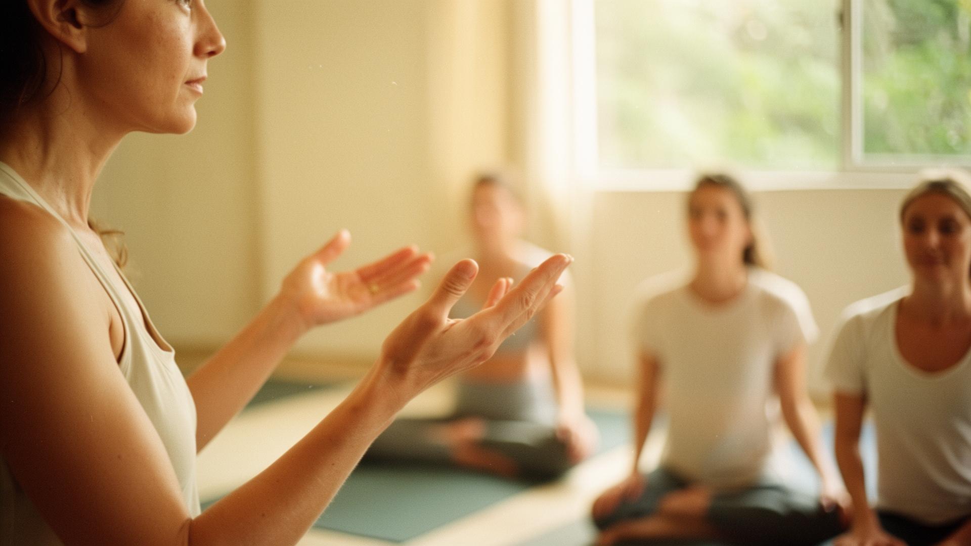 Yoga teacher leading a class